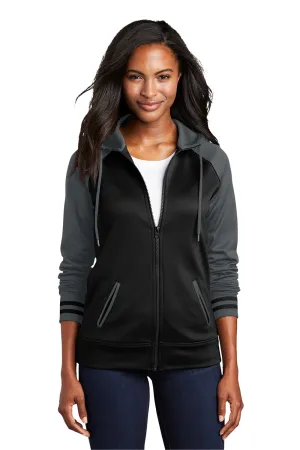Sport-Tek Damen Sport-Wick Feuchtigkeitstransportierende Fleece Kapuzenpullover Hoodie mit Taschen - Schwarz/Dunkel Rauchgrau