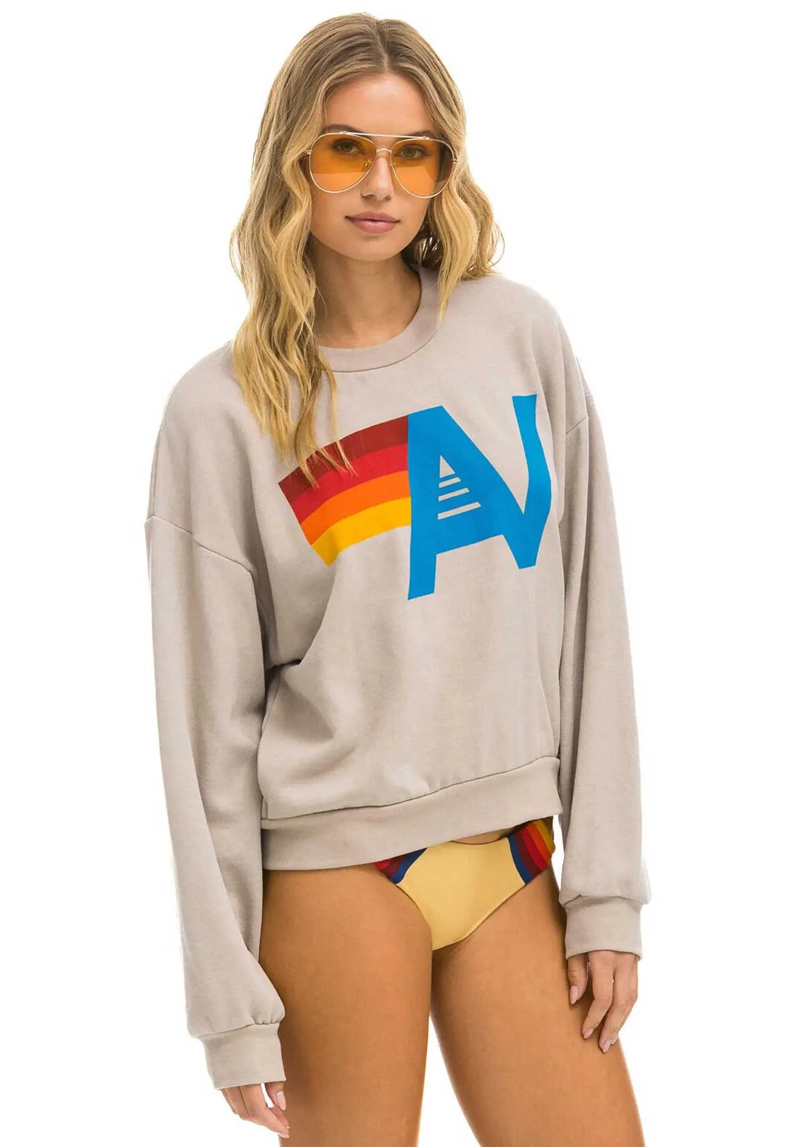 Sweatshirt Logo Crew Swrxlo Sand Kleidung_Aviator-Nation