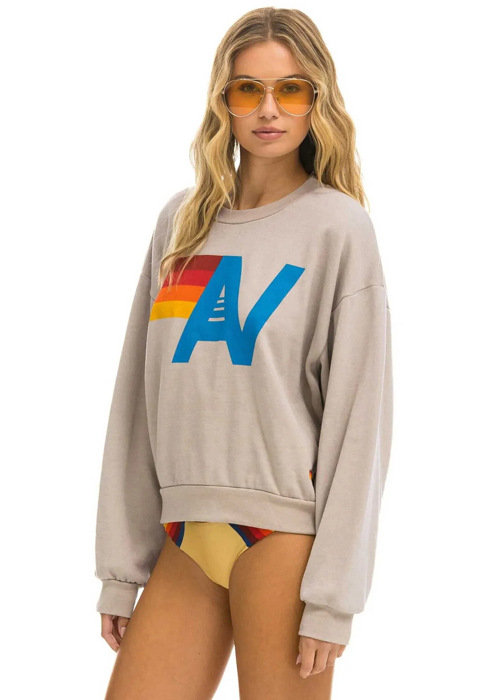 Sweatshirt Logo Crew Swrxlo Sand Kleidung_Aviator-Nation
