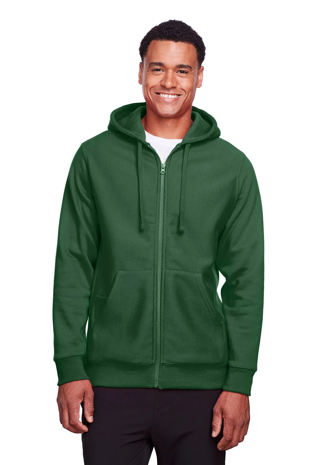 Team 365 Herren Zone HydroSport Fleece wasserabweisender Full-Zip Kapuzenpullover mit Taschen - Dunkelgrün