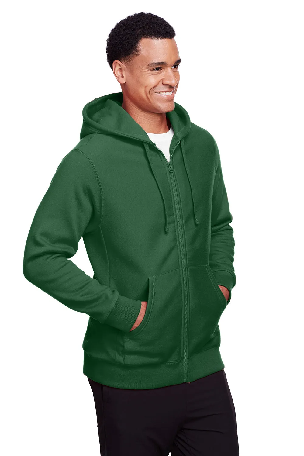 Team 365 Herren Zone HydroSport Fleece wasserabweisender Full-Zip Kapuzenpullover mit Taschen - Dunkelgrün