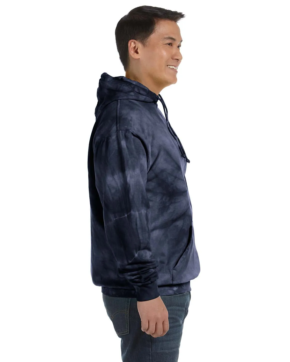 Tie-Dye Herren Kapuzenpullover mit Kangaroo-Tasche - Marineblau