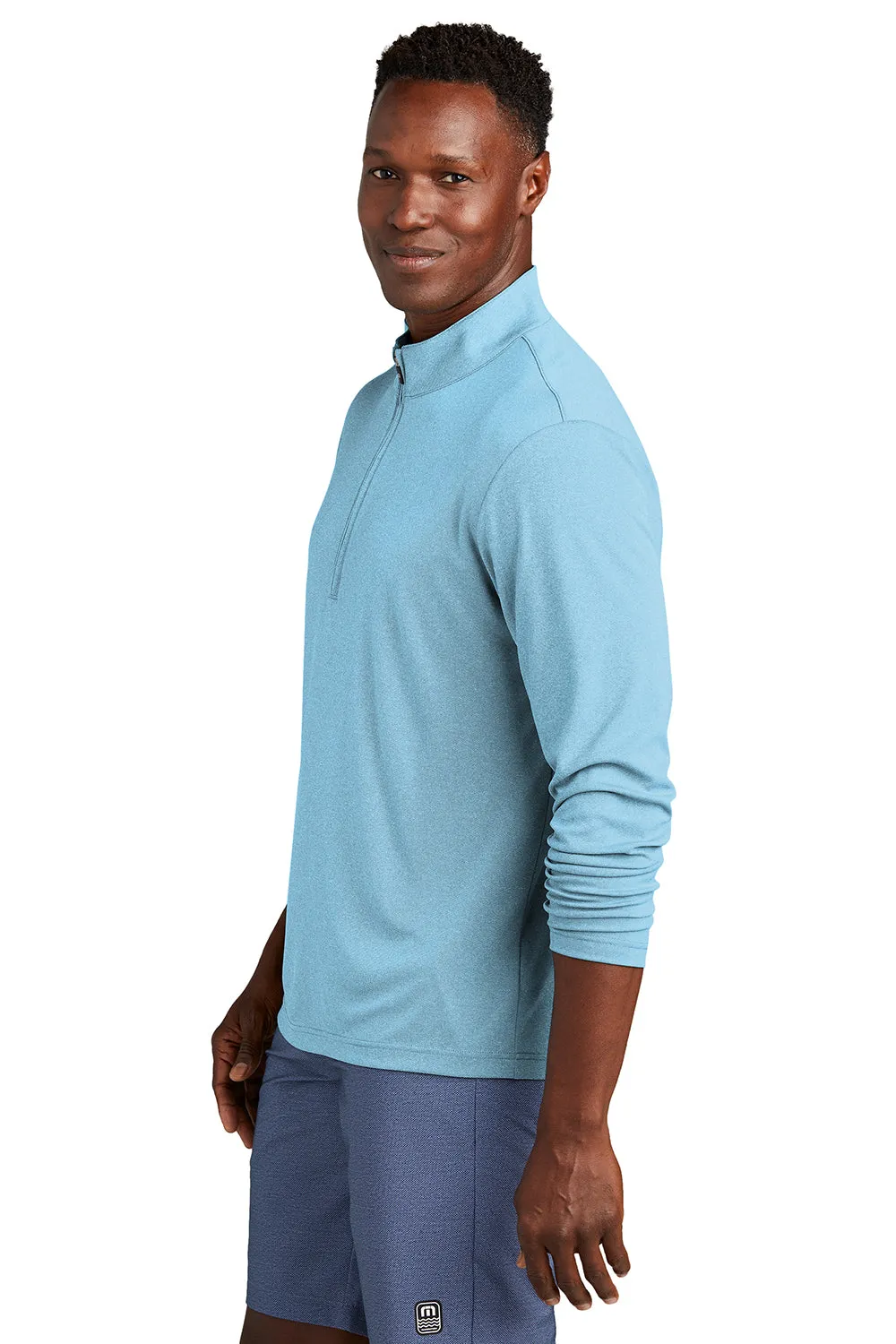 TravisMathew Herren Coto Performance Knitterfreies 1/4-Zip Sweatshirt - Heather Brilliant Blau