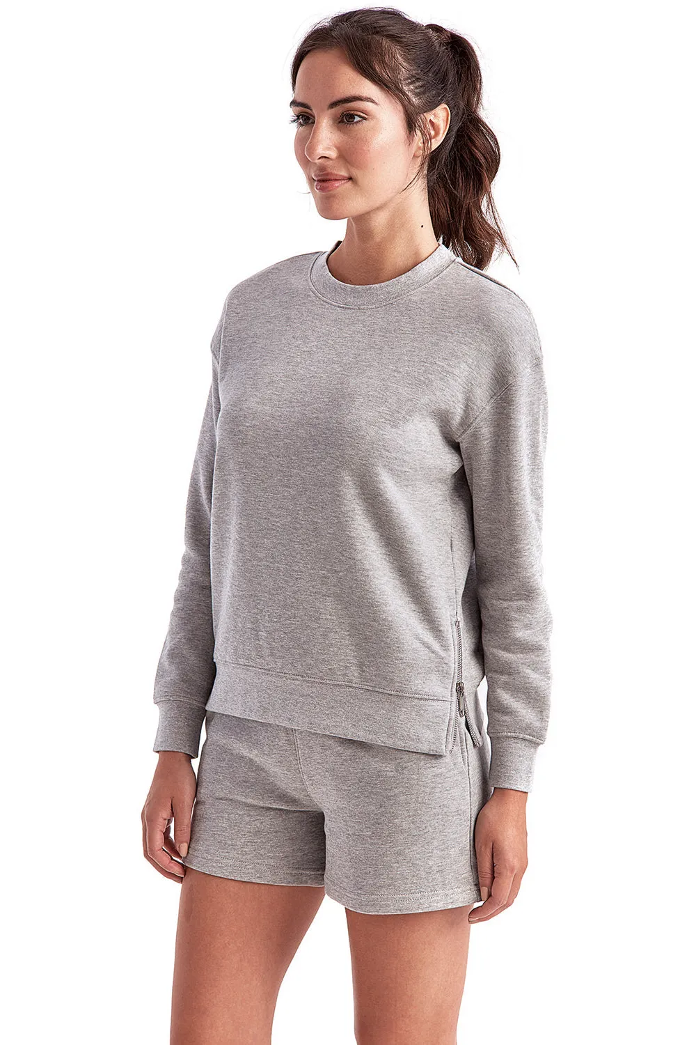TriDri Damen Billie Seitlicher Reißverschluss Rundhalspullover - Heather Grau