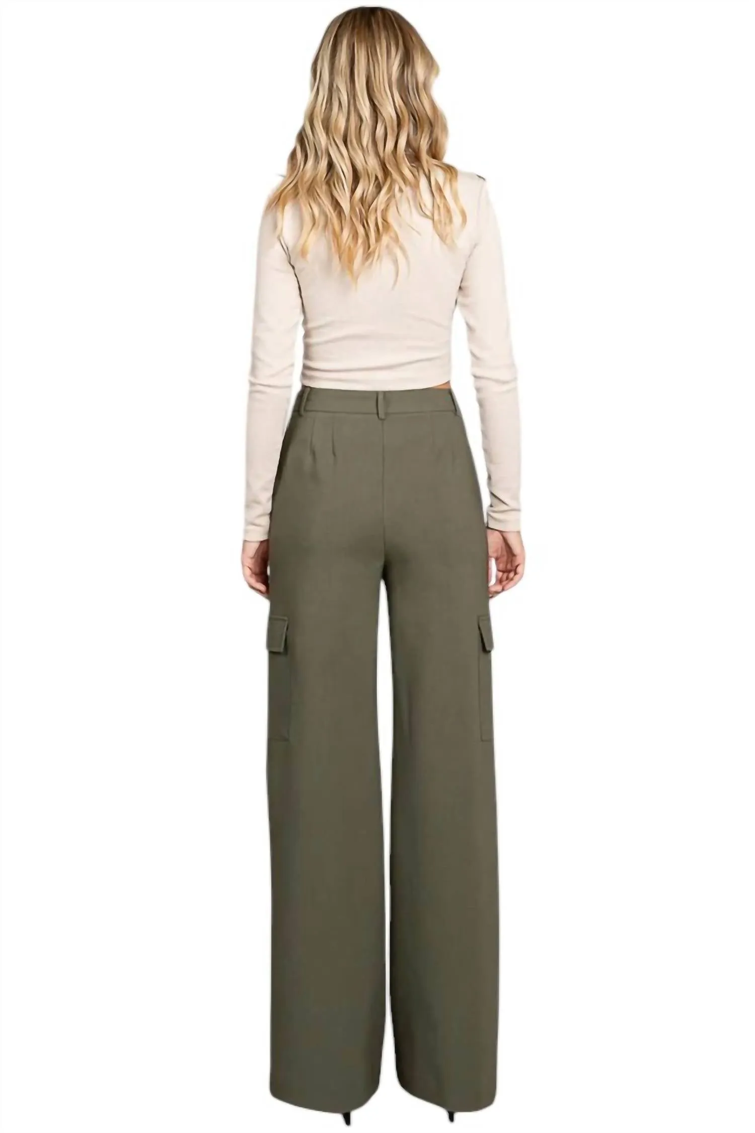 Twill Weite Bein Klappentaschenhose in Olive