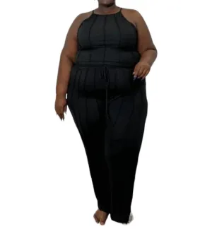 Zweiteiliger Pin-Tuck-Lounge-Set in Schwarz