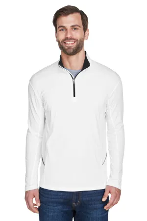 UltraClub Herren Cool & Dry Feuchtigkeitstransportierendes 1/4-Zip Sweatshirt mit Tasche - Weiß