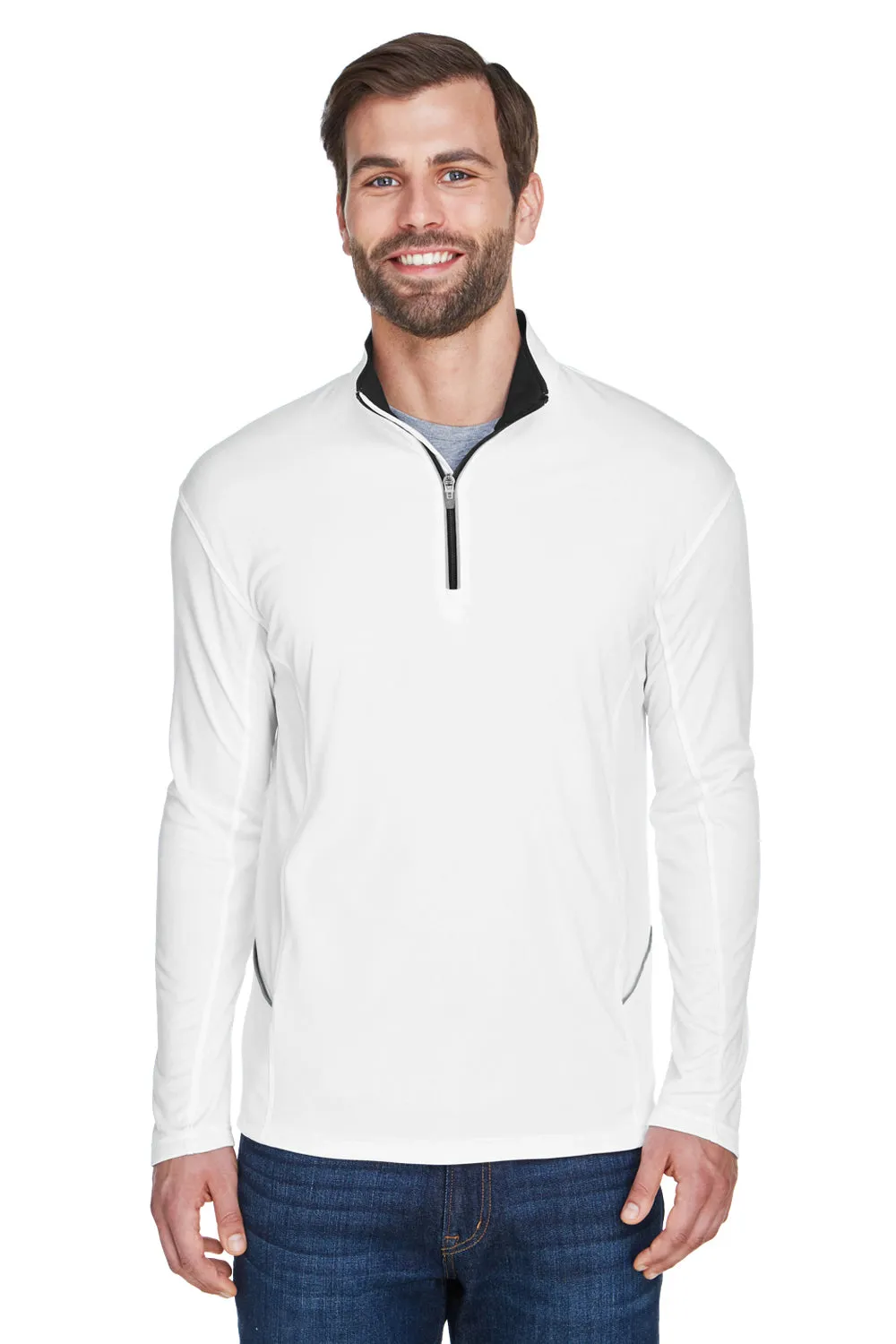 UltraClub Herren Cool & Dry Feuchtigkeitstransportierendes 1/4-Zip Sweatshirt mit Tasche - Weiß