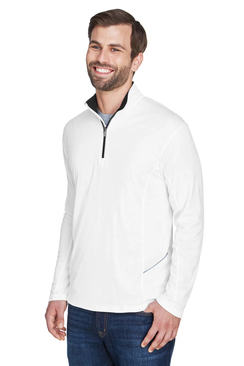 UltraClub Herren Cool & Dry Feuchtigkeitstransportierendes 1/4-Zip Sweatshirt mit Tasche - Weiß