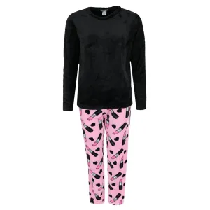 Damen Schlafanzug-Set mit Make-up-Print aus Plüsch