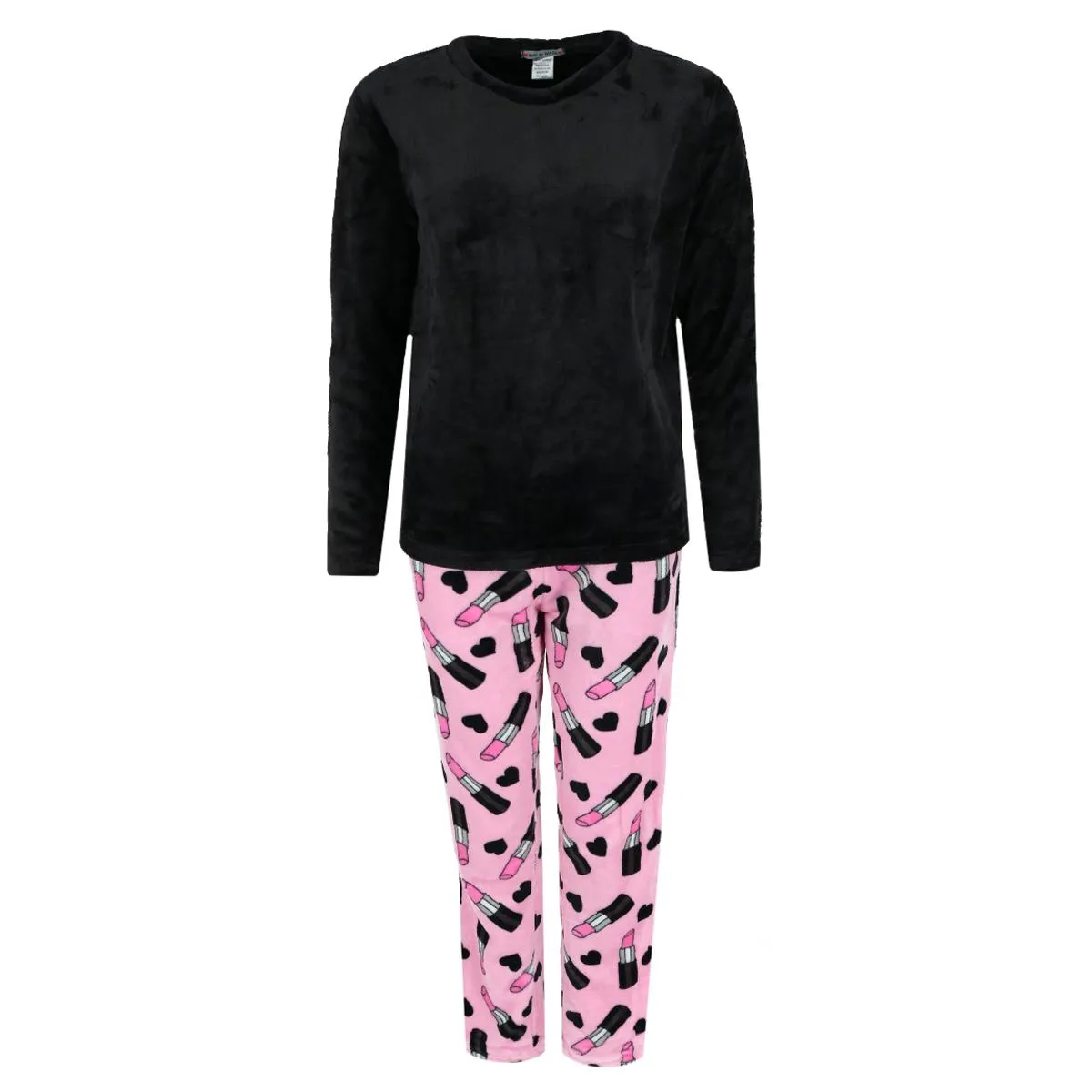 Damen Schlafanzug-Set mit Make-up-Print aus Plüsch